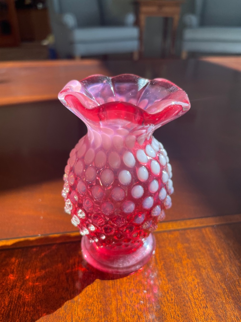 Fenton Cranberry Opalescent mini bud vase - Picture 7 of 7